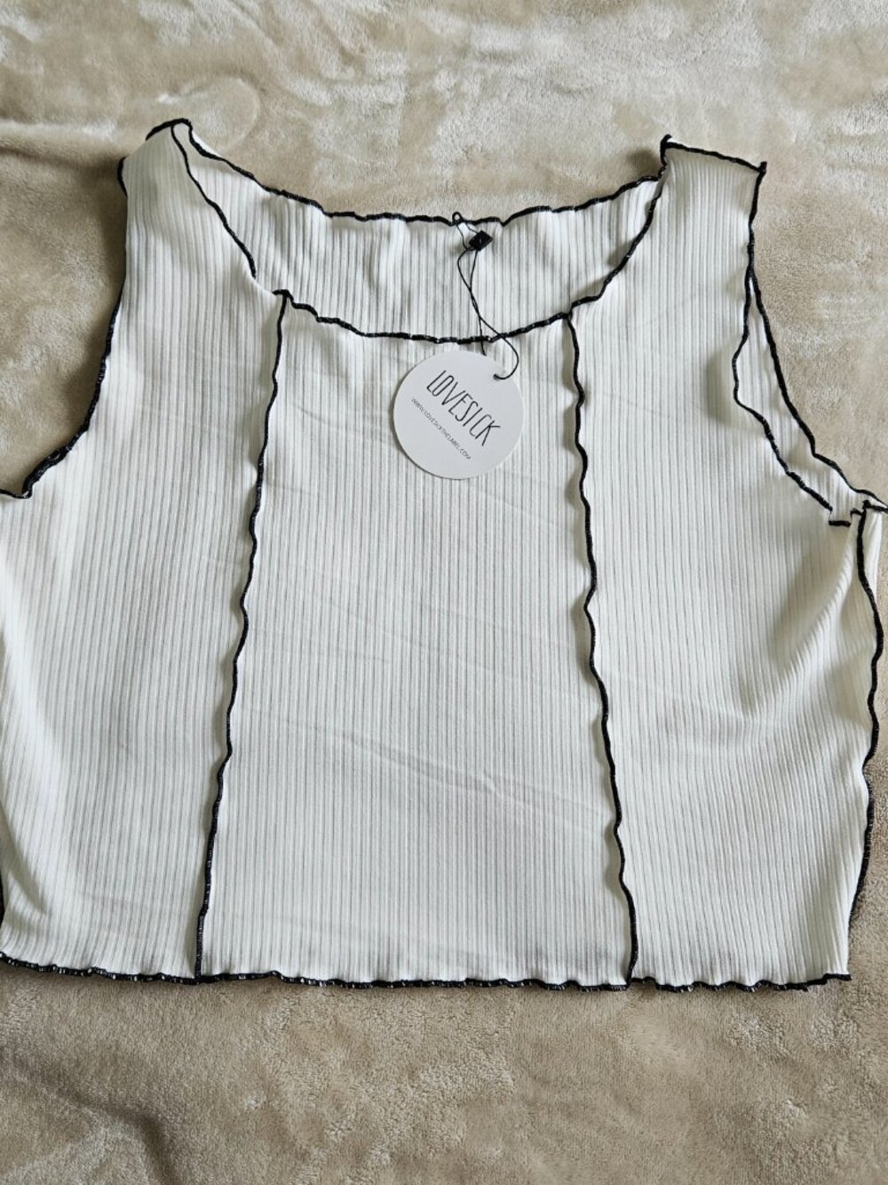 Lovesick The Label Womens White/Black Crop Top - Size Large - Picture 3 of 7